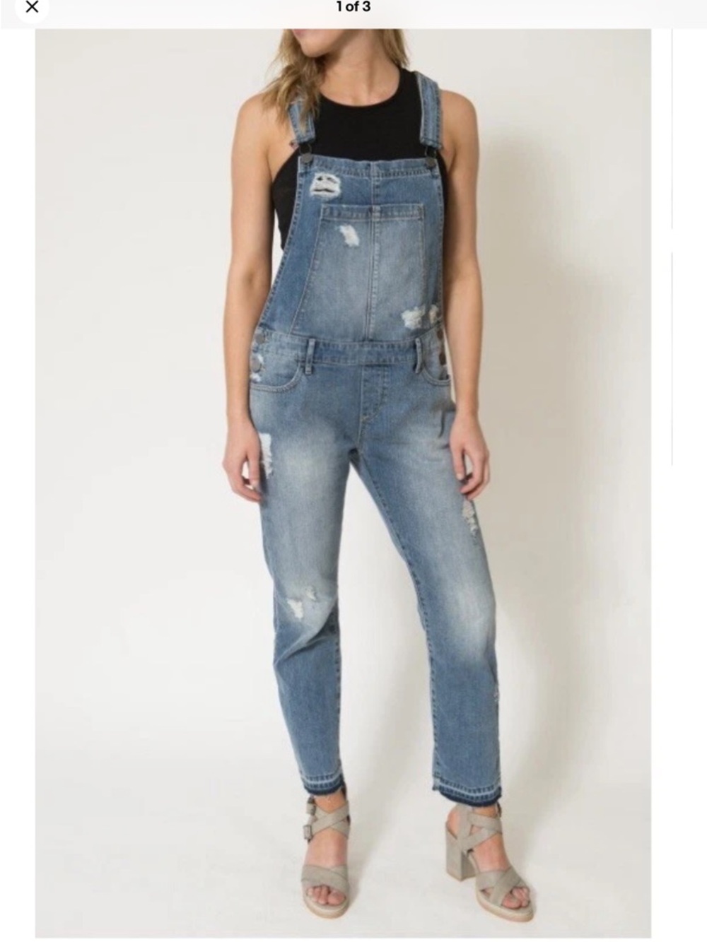 Articles Of Society Light Blue Distressed Denim Overalls M